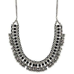 Silver Ball & Black Crystal Necklace