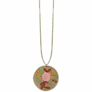Tan Floral Cross Stitch Bead Necklace