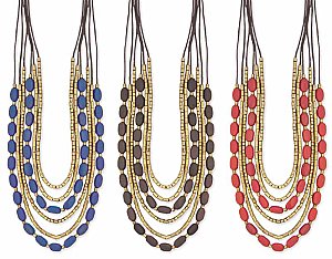 6 Line Opaque Glass Bead/Gold Metal Bead Necklace