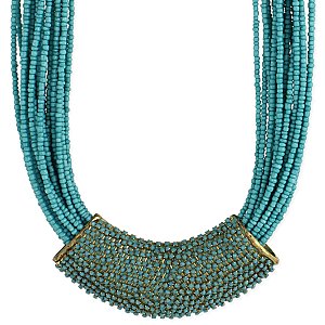 Turquoise Bead & Curved Crystal Bar Necklace