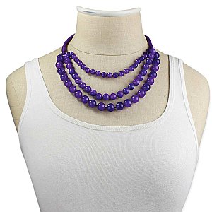 Purple Plum 3 Line Round Bead Necklace