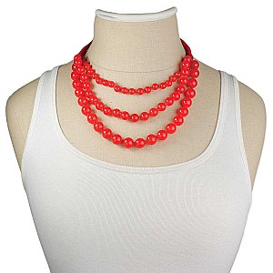 Cherry Red 3 Line Round Bead Necklace