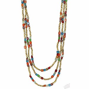 Gold Multi Beaded 3 Line Necklace
