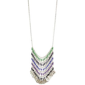Multi Bead & Hammered Disk Drape Necklace