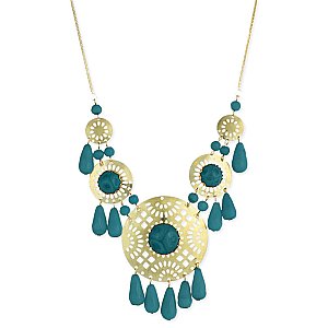 Teal Bead Cutout Medallion Statement Necklace