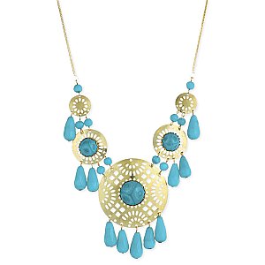 Turquoise Bead Cutout Medallion Statement Necklace