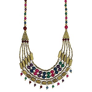 Gold Ethnic Multi Bead Necklace