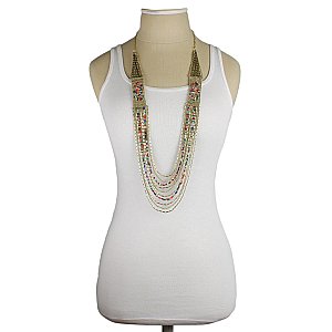 Metal & Multi Color Beaded Long Necklace