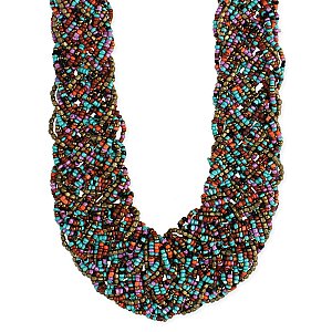 Bronze, Turquoise, Purple Braided Bead Necklace