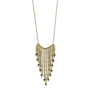 Gold Bar & Ball Chain Fringe Long Necklace