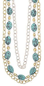 Gold & Silver Metal Faux Turquoise Necklace