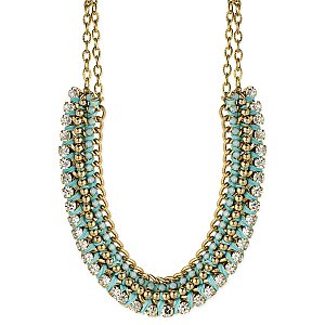 Gold, Turquoise Bead & Crystal Necklace