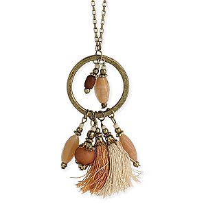 Gold & Natural Bead Long Tassel Necklace