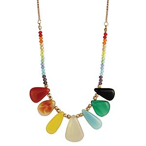 Chakra Sunburst Rainbow Multi Stone Bib Necklace