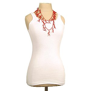 Coral Glass Seed Bead Branch Long Necklace