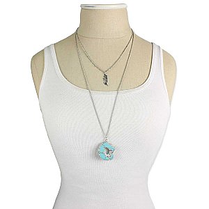 Silver Feather & Turquoise Layer Necklace