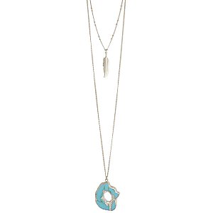 Silver Feather & Turquoise Layer Necklace