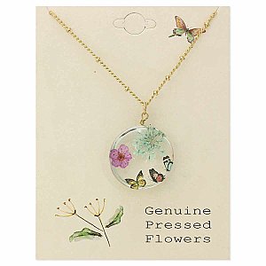 Cottage Floral Butterfly Dried Flower Necklace