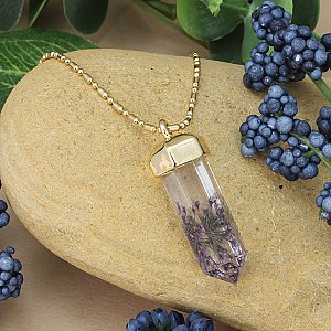 Cottage Floral Dried Lavender Crystal Necklace