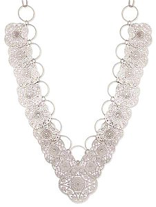Silver Metal Filigree Flower Dangle Necklace