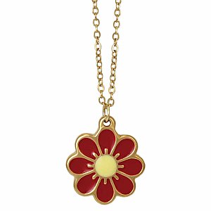 Radiant Red Daisy Gold Necklace