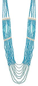Long Turquoise & Silver Seed Bead Graduating Necklace