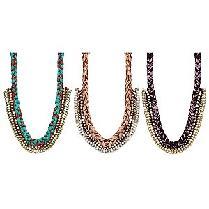 Braided Thread, Crystal & Chain Necklace