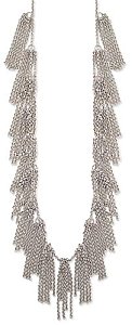 Long Silver Metal Link Chain Fringe Necklace