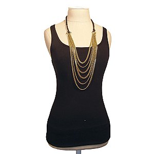 Long 6 Line Gold Metal Graduating Curb Chain Necklace