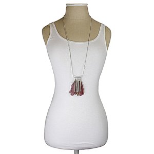 Feathers & Silver Chain Long Necklace