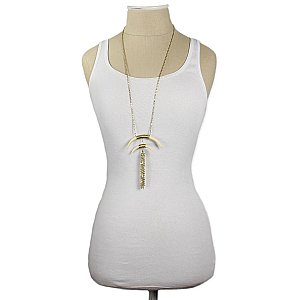 Double White Horn Gold Tassel Necklace