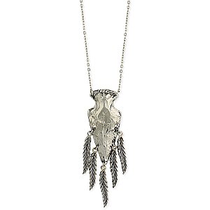 Silver Arrowhead Feathers Pendant Necklace
