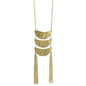 Long Gold Hammered Crescent Tassle Necklace