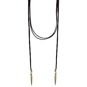 Brown Suede Gold Spike Lariat Necklace