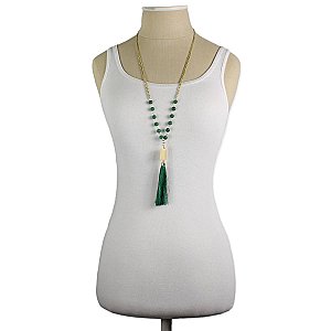 Stone Bead & Tassel Long Necklace