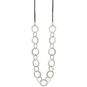 Silver Oversize Link & Black Cord Necklace