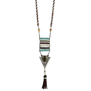 Sequin, Stone & Tassel Long Necklace