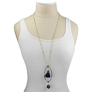 Vintage Elegance Stone & Tassel Long Necklace