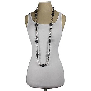Long Facet Oval Marbled Bead Necklace