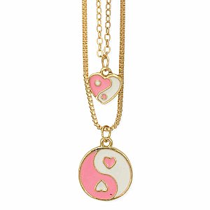 Lovely Balance Pink Heart Yin Yang Necklace Set