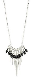Black Jewel & Spikes Fringe Necklace
