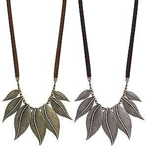 Antique Metal Leaves Bib Necklace