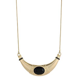 Black Stone Gold Crescent Bib Necklace