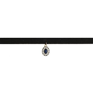 Wide Suede & Crystal Pendant Choker Necklace