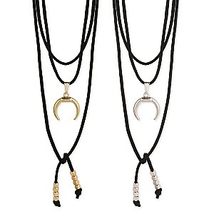 Black Cord & Double Horn Lariat