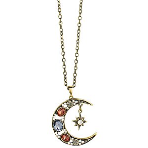 Blue & Red Crystal Moon Necklace
