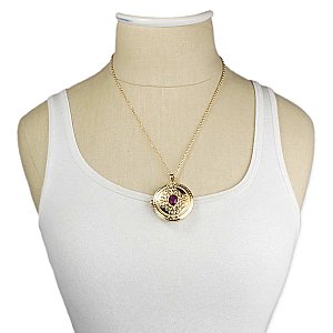 Vintage Elegance Red Stone Gold Locket Necklace