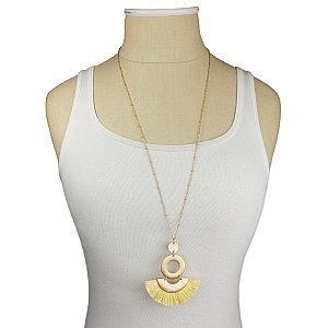 Modern Flair Gold Geometric & Fan Fringe Pendant Necklace