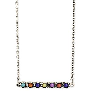 Silver & Multi Stone Bar Pendant Necklace