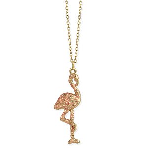 Flashy Flamingo Pink Glitter Gold Necklace